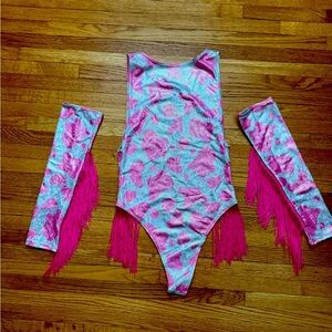 Freedom Ravewear Strawberry Milkshake Sideboob Body Suit with Fringe Sleeves 💕🤠